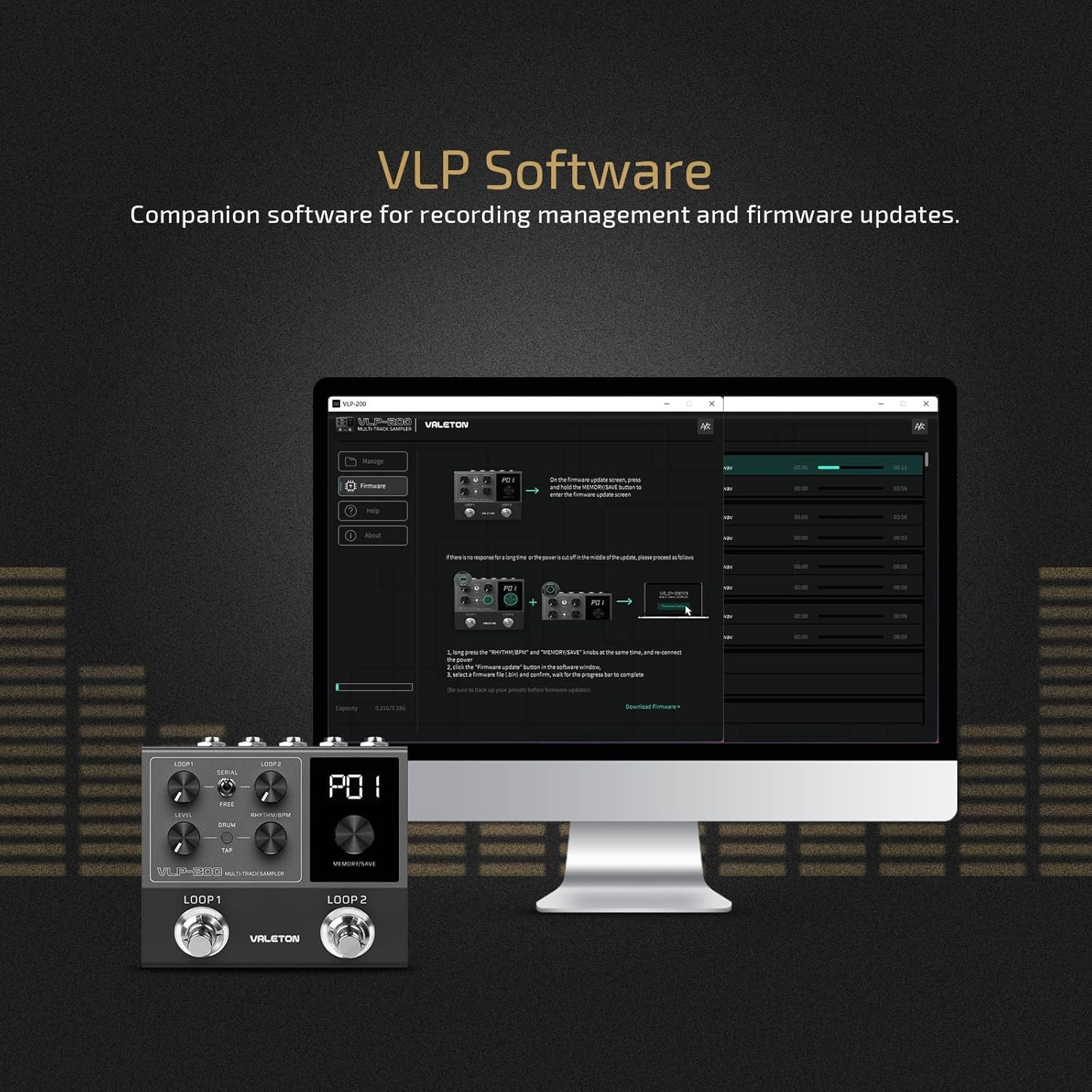 VALETON Looper Pedal Dual Track Stereo Looper for Guitar, Bass, Keyboard, Vocals Drum Machine 99 Project Storage Spaces Software Support VLP-200 image number 5