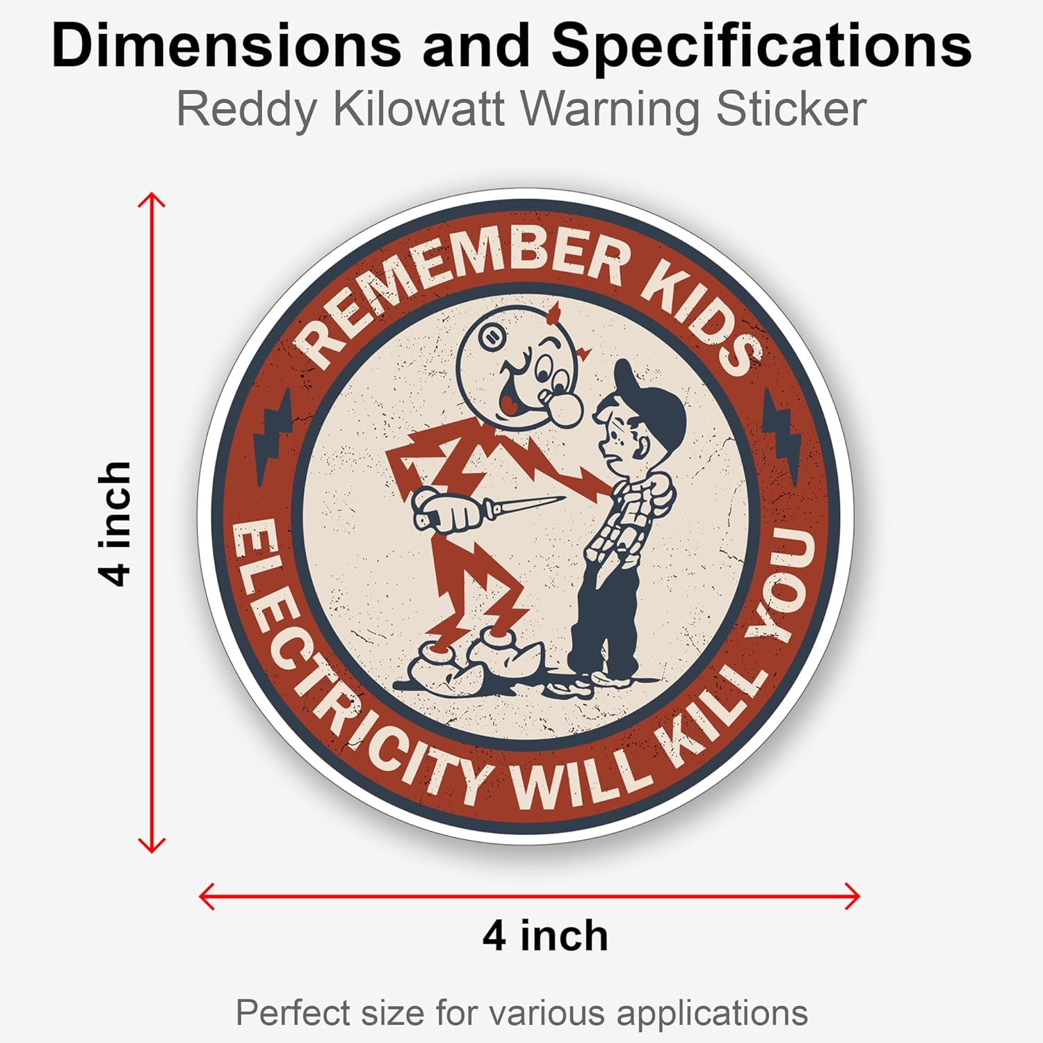GRITKULTURE Remember Kids Electricity Will Kill You Decal Stickers 10 Pack 2.95 Inch Safety Warning for Hard Hat, Blue Collar, Car, Truck, Window, Reddy Kilowatt, Outlets image number 1