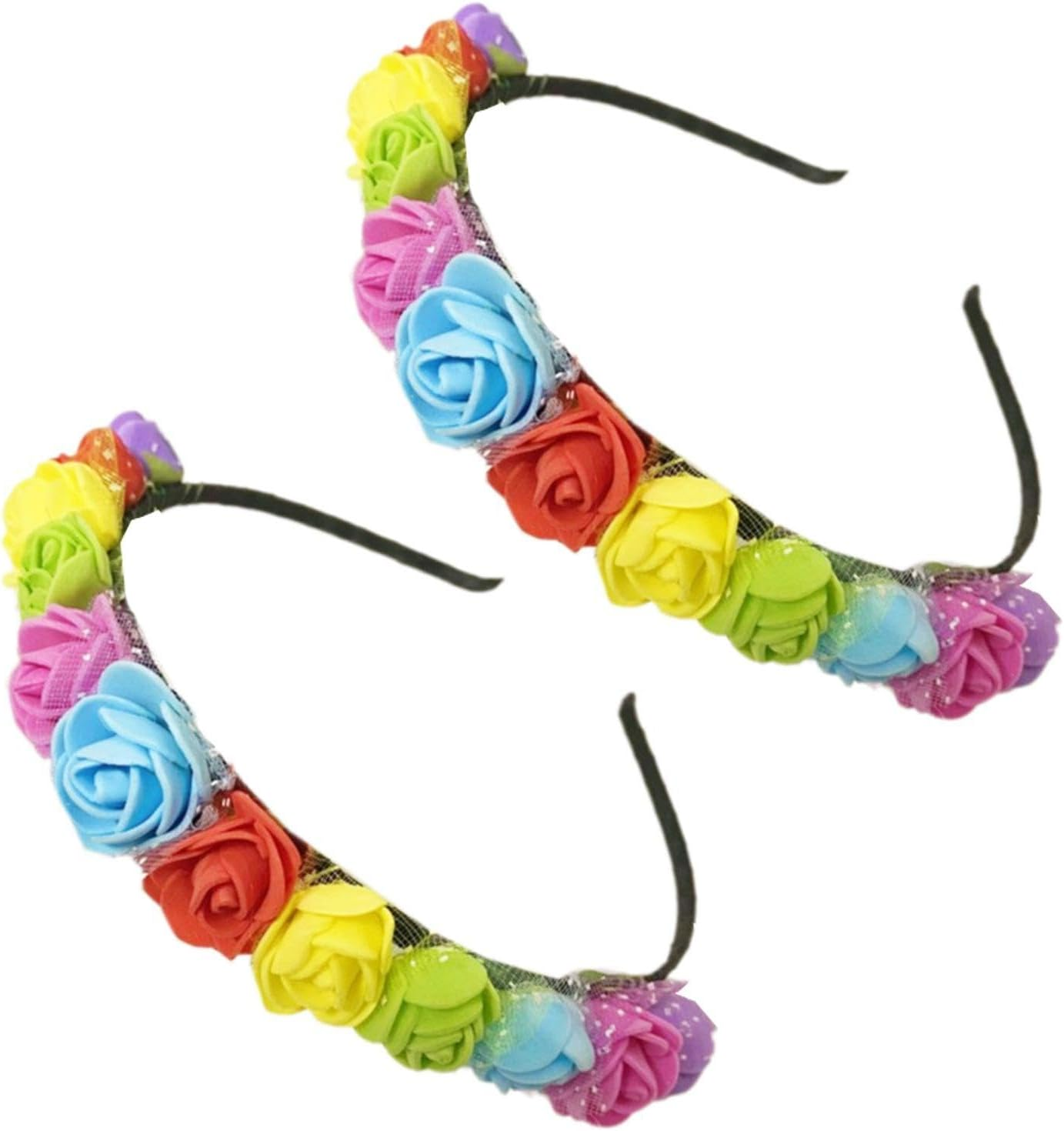 Pack of 2 Rainbow Flower Headbands, Flower Headbands for Women, Holiday Headbands, Pride Party Accessories, Rainbow Flower Headbands image number 5