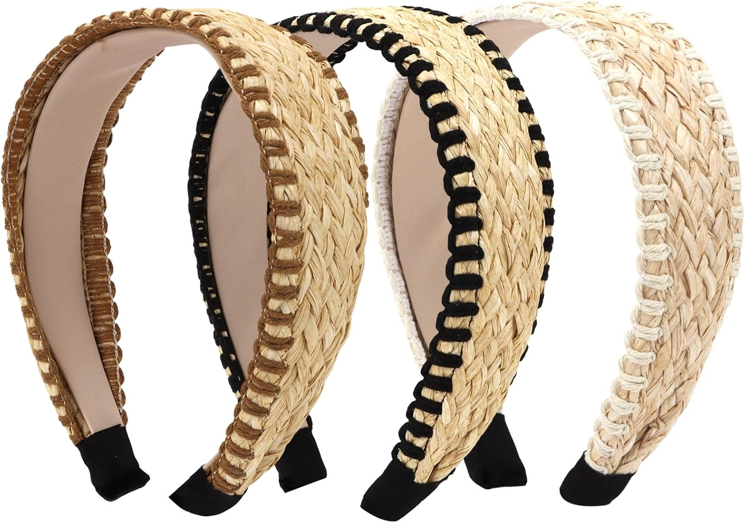 Bumlofa 3 Pieces Handwoven Headbands Women'S Set, Headband Wide Design - Natural Material Hair Accessories for Boho Look, Beach & Everyday Life, Stylish Headpiece image number 2