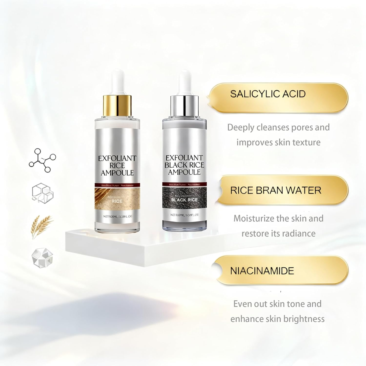 Exfoliating Rice Ampoule, Cleansing the Face for Exfoliation, Black and White Rice Exfoliating Liquid, Suitable for All Skin Types (White and Black) image number 2