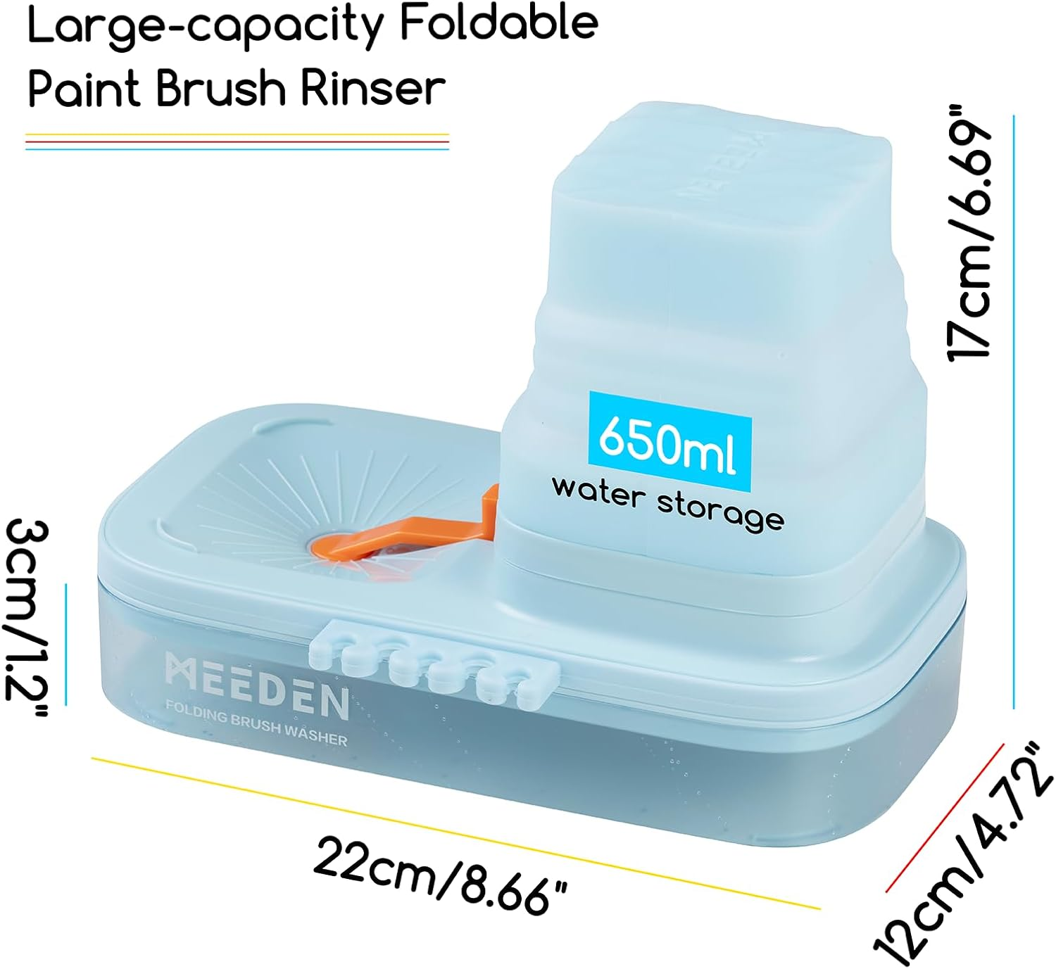 MEEDEN Portable Paint Brush Cleaner: Paintbrush Rinser with 5-Slot Silicone Brush Holder - Brush Washer for Acrylic Watercolor & Water-Based Paints, Blue