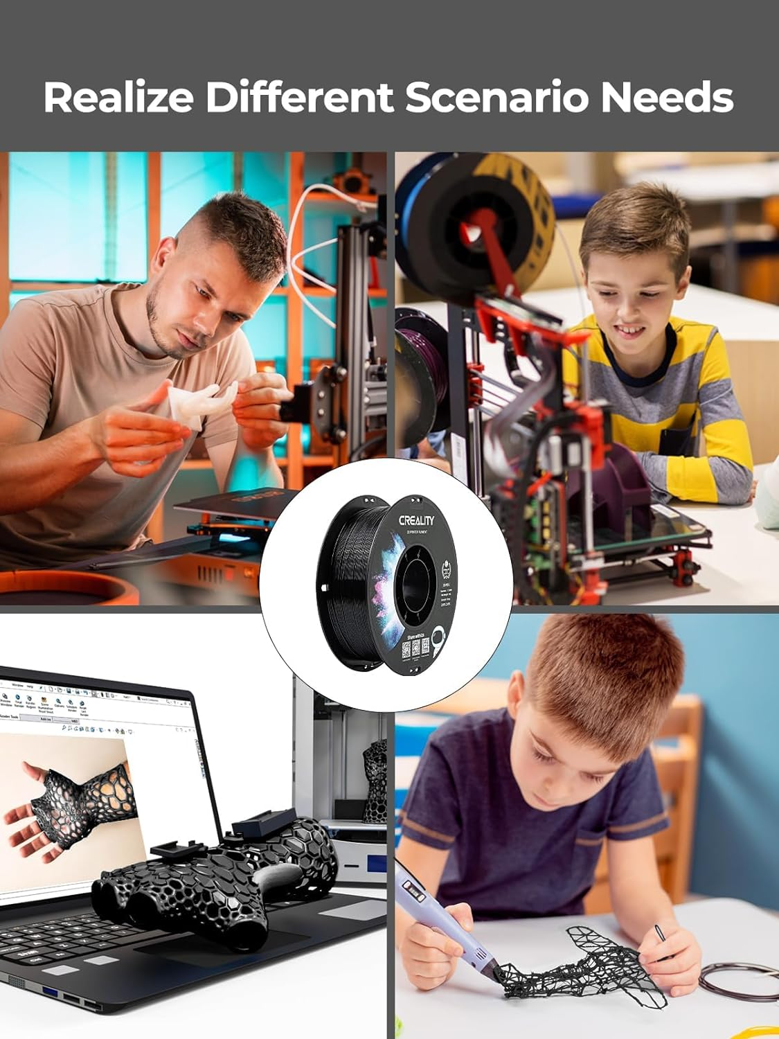 Creality 2 Kg Black & White PETG 1.75Mm Filament, 3D Printer Filament Bundle, Excellent Toughness High Precision, Odorless Non-Toxic Moistureproof, Glossy, Accuracy +/- 0.02Mm image number 1