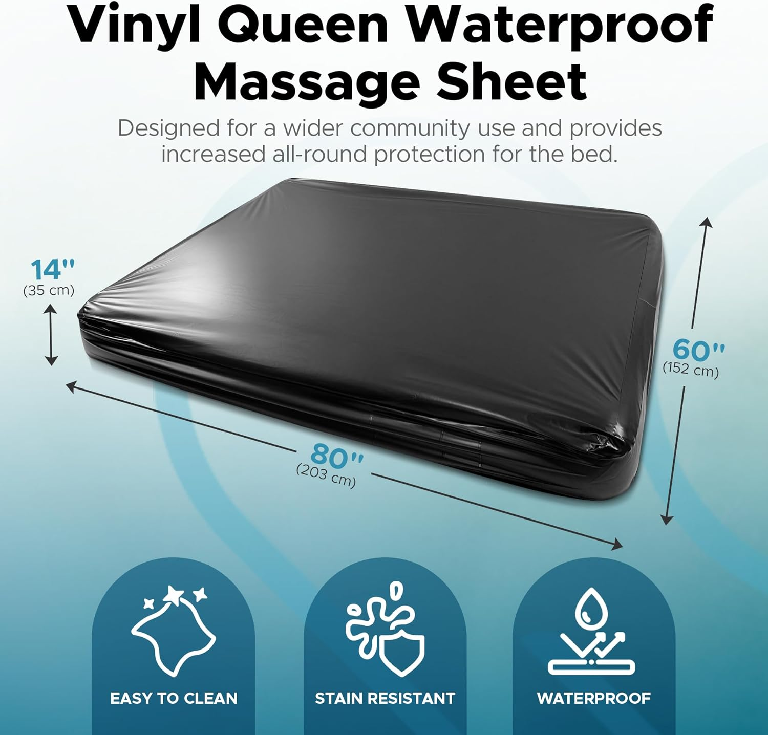 Black Vinyl Queen Waterproof Fitted Massage Bed Sheet with Side Pocket | Mattress Protector, Bed Cover for Nuru Massage - Oil, Water-Based, Silicone Safe | 152Cm X 203Cm + 35Cm Deep Pocket image number 6