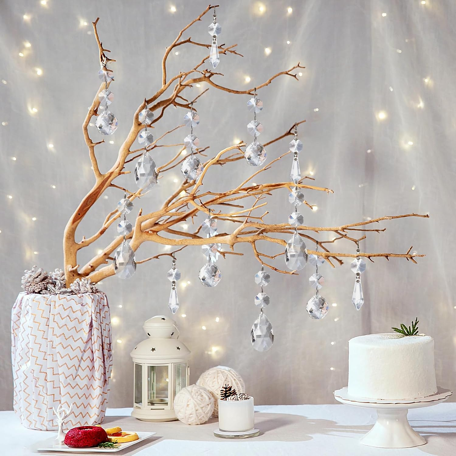 Milkary 44 Pack Chandelier Crystal Prism Replacement, 38Mm Hanging Clear Crystal Glass Bead Prisms 20Mm Chandelier Crystals Modern for Foyer Wedding Lamp Windows Christmas Tree Decoration