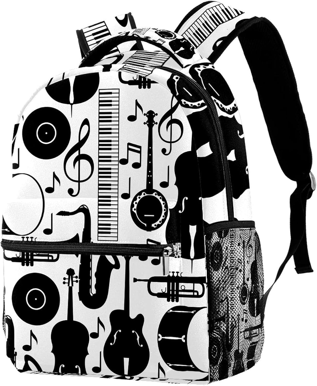 Jazz Instruments Vector Backpack Students Shoulder Bags Travel Bag College School Tote Backpacks image number 2