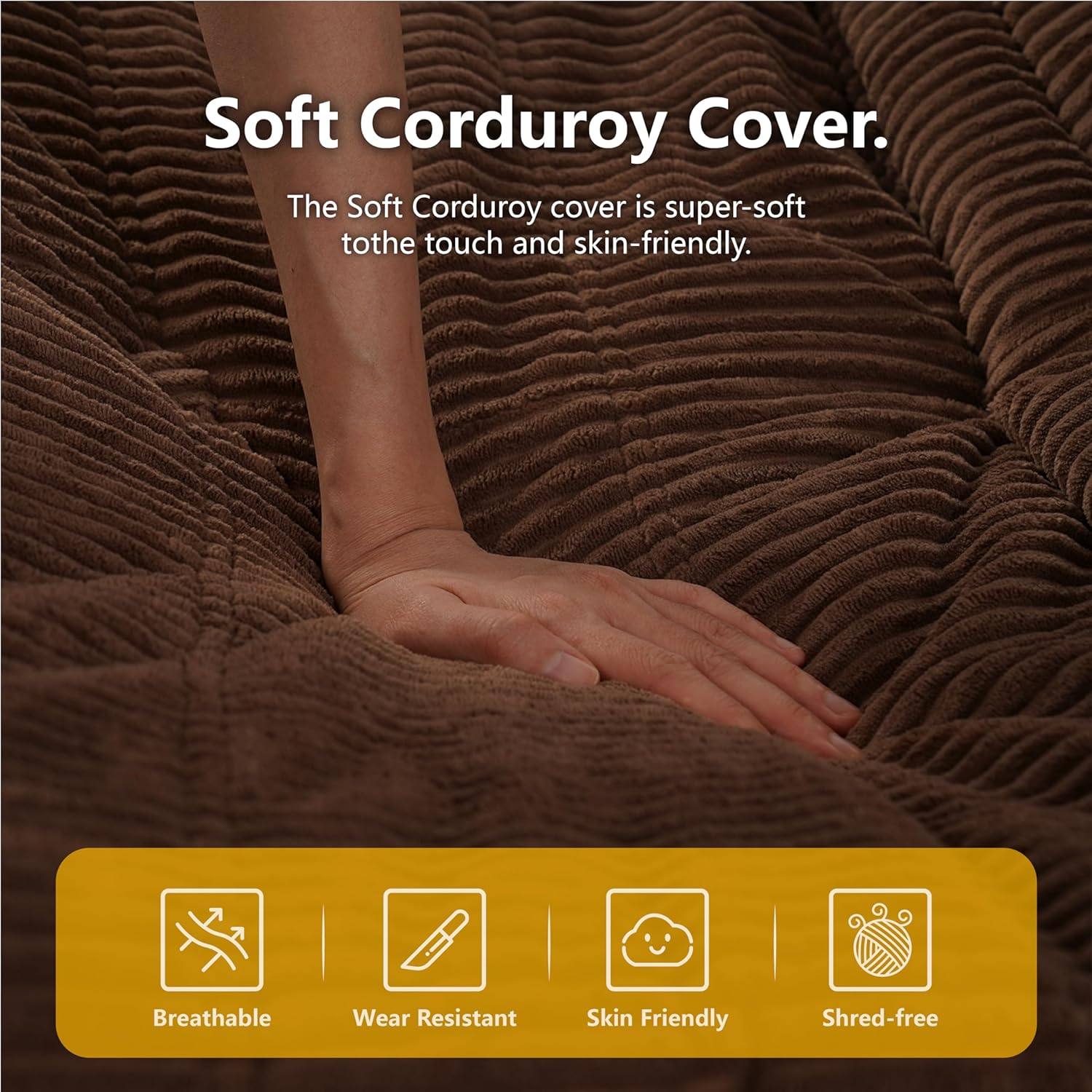 N&V Fireside Chair, Mid Century Armless Floor Sofa, Soft Premium Corduroy Floor Lounge Chair, Foam Sofa Accent Chair for Living Room Bedroom and Office, Frost Grey image number 5