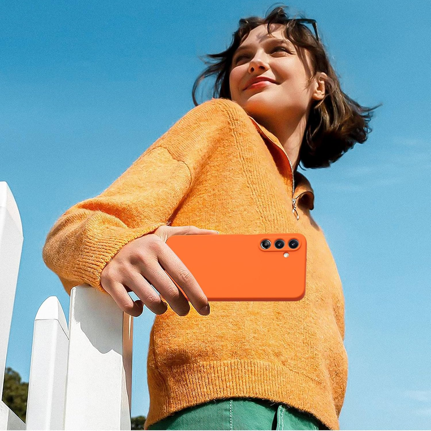 Vansdon Case for Samsung Galaxy A16 4G/5G, 2 Pack Tempered Glass Screen Protector, Soft TPU Liquid Silicone Case, Shockproof Rubber Silicone Gel Case - Orange