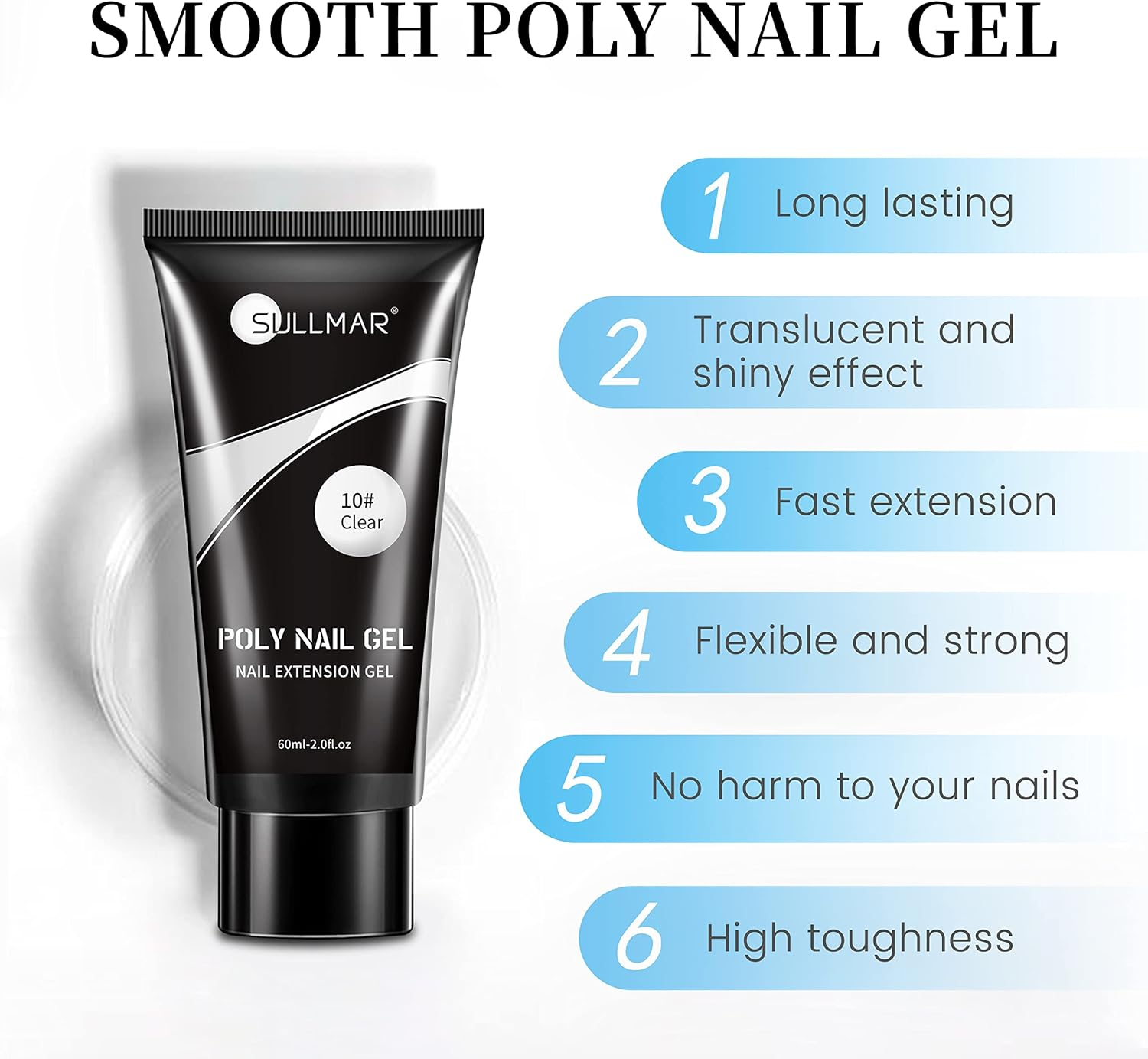 SULLMAR Clear Poly Nail Gel Kit-60Ml/2Fl.Oz Clear Poly Nail Gel Kit,All-In-One Set Nail Extension Gel Nail Kit with Slip Solution Dual Form Nail Brush and Glass Cup,Nail Art Design for Beginners