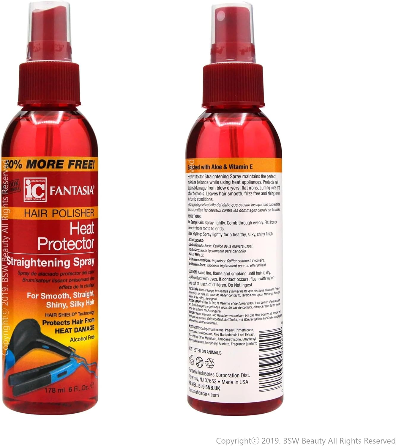 Fantasia Hair Polisher Heat Protector Straightening Spray, 6 Oz image number 2