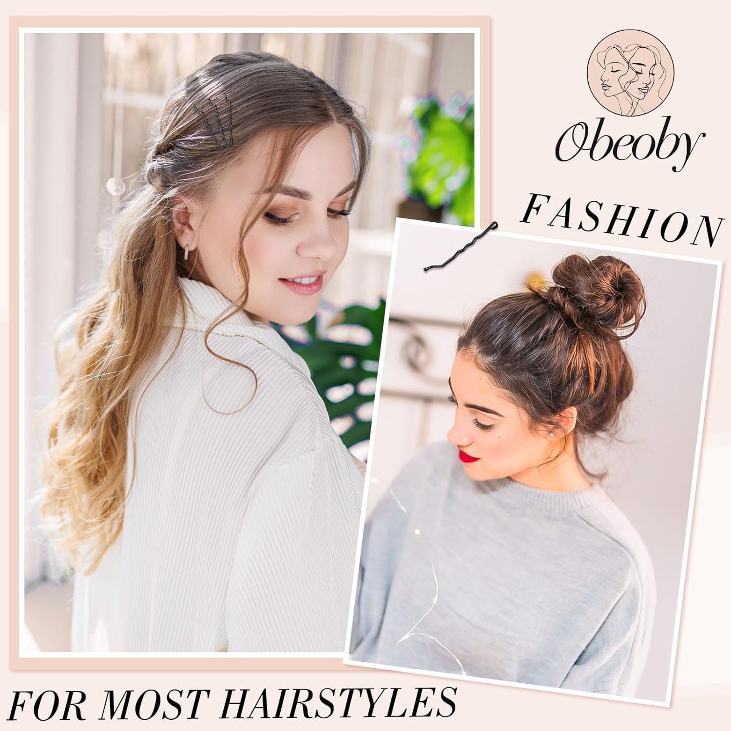 460 Piece Hair Pins and Hair Bobbles Set, 220 Bobby Pins - 2 Sizes and 240 Hair Bobbles with Storage Box for Women Girls Wedding Hairstyles (Black) image number 2