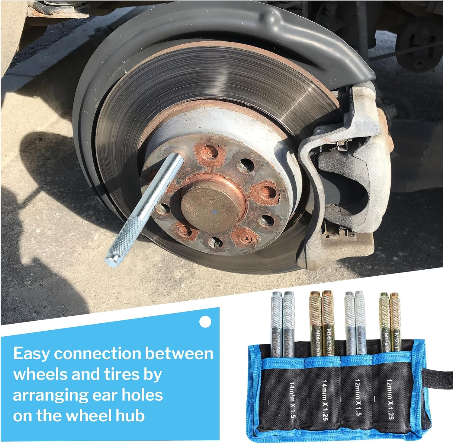 Wheel Mounting Aid Fixing Bolts M12 X 1.25, M12 X 1.5, M14 X 1.25, M14 X 1.5 Car Tool Set, Wheel Mounting Aid, Tyre Assembly Tool, Stainless Steel Wheel Alignment Pin, Car Assembly Aid