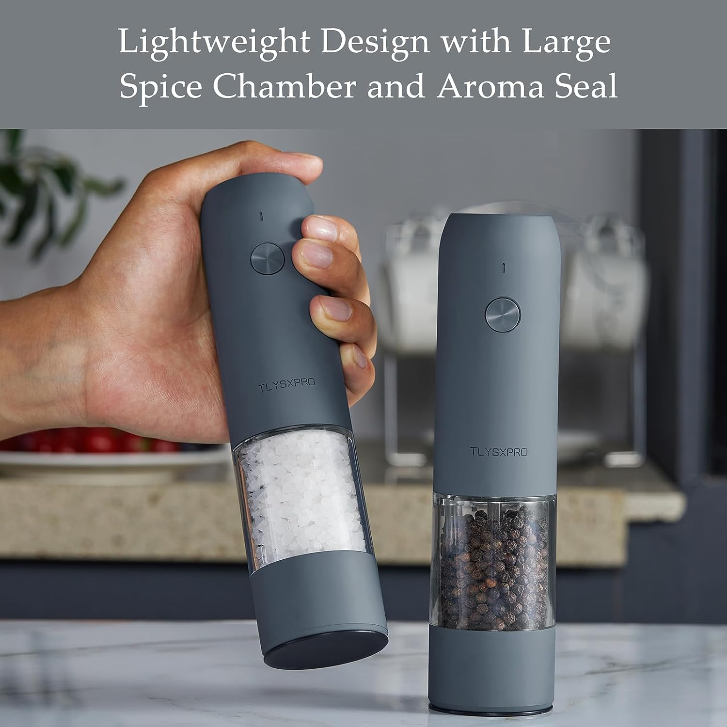 Electric Salt and Pepper Grinder Set, USB Rechargeable, Automatic Salt and Pepper Mill with Adjustable Coarseness, Pepper Shakers, LED Light, Refillable, Kitchen Gadgets (2 Packs, Greige&Buttercream) - Blackwhite image number 4