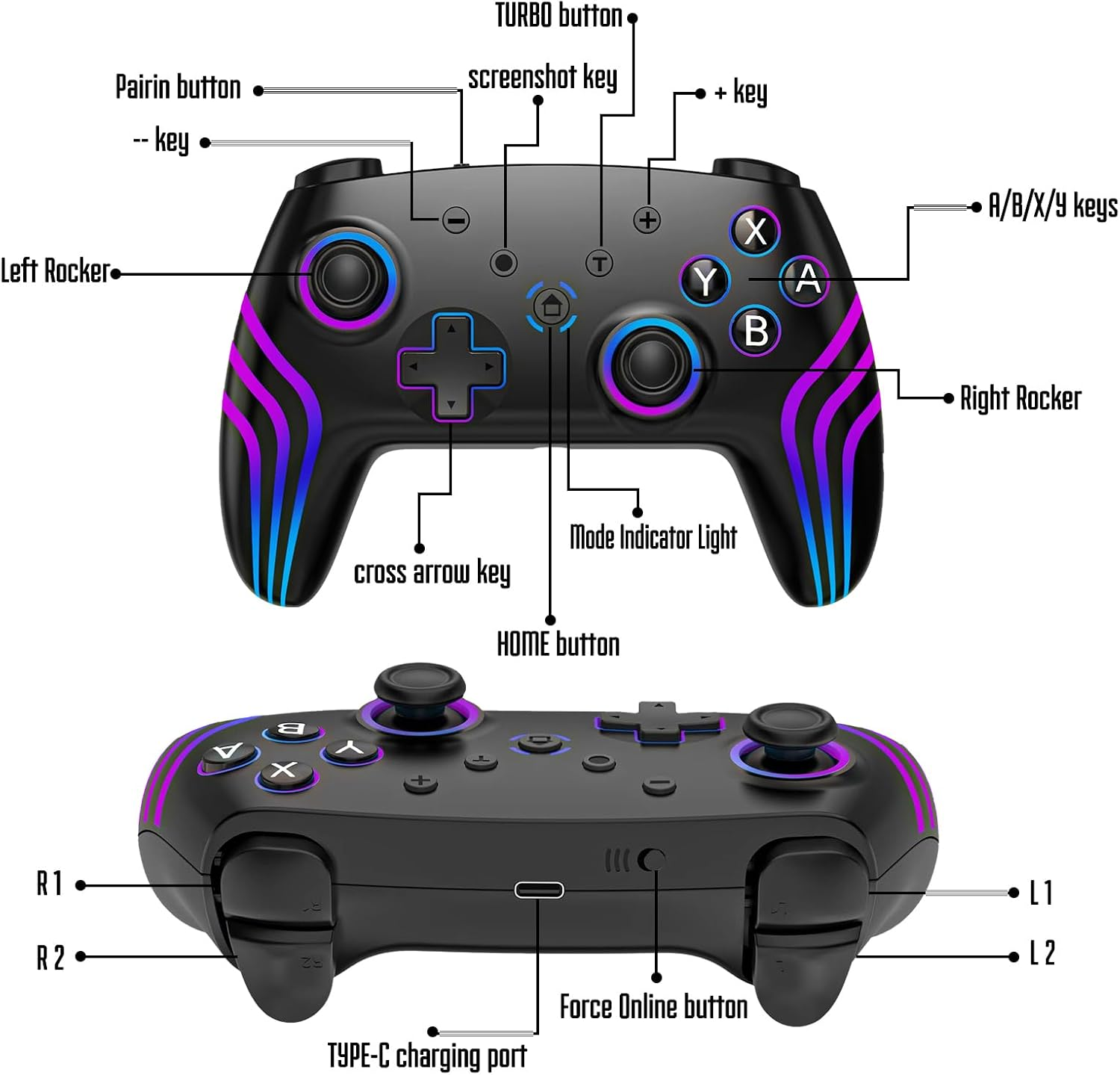 MYSTILUCK Wireless Pro Controller for Switch/Switch 2/Lite/Oled/Pc, Gamepad with 7 Color Changing RGB Lighting/Hall Effect Trigger/Dual Vibration/Turbo, Ergonomically Designed Precise Joystick image number 1