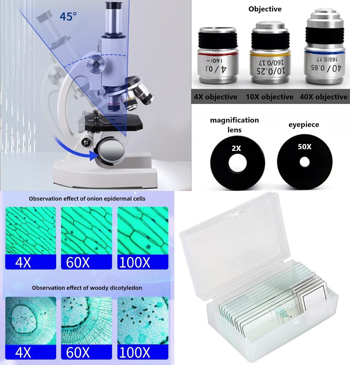 Microscope-200-4000X Magnification,Biological Educational Microscope for Students and Adults,With Phone Clip,Biological Specimen and Fill Light (White) image number 1