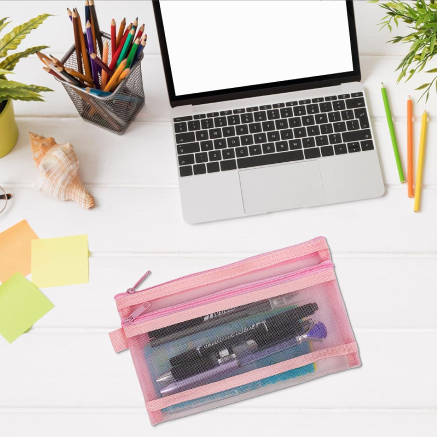 5 Pcs Pencil Case Pouch Pencil Case Large Capacity Zipper Mesh Pen Pouch Double Multifunctional Stationery Organizer Storage Bag for Office Supplies Cosmetics Makeup Travel Accessories (Multicolour) image number 1