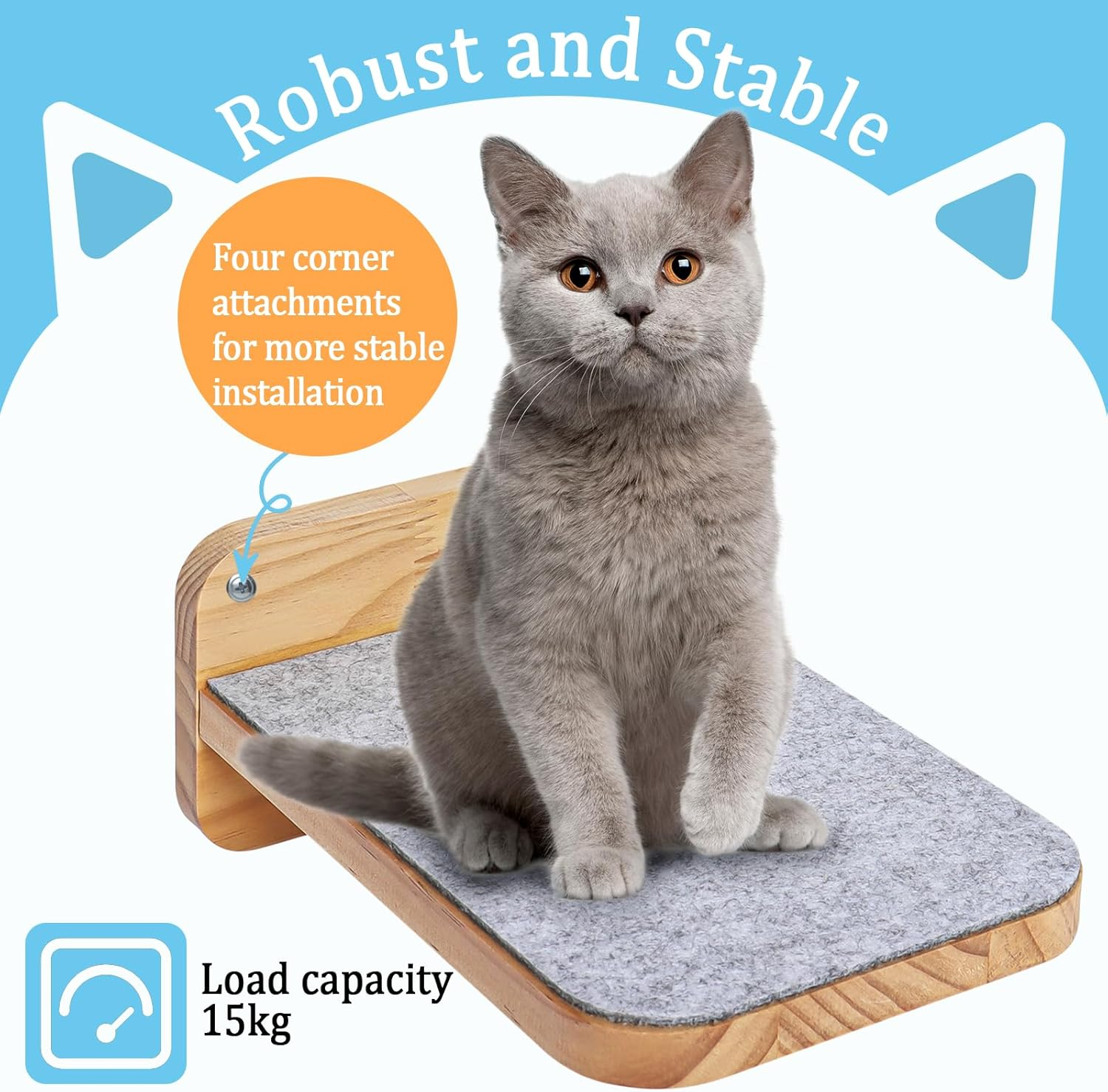 Gekufa Cat Climbing Wall, Set of 3, Cat Wall Parkour with Non-Slip Felt, 15 Kg Load Capacity