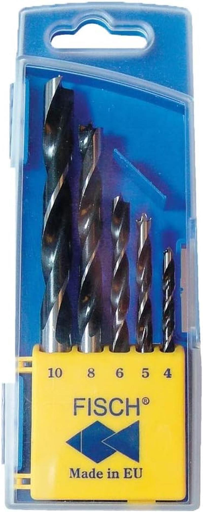 Fisch 01200008K Standard Wood Twist Drill Set in Plastic Box, 0 V, Multi-Colour, 3-10 Mm, 8-Piece