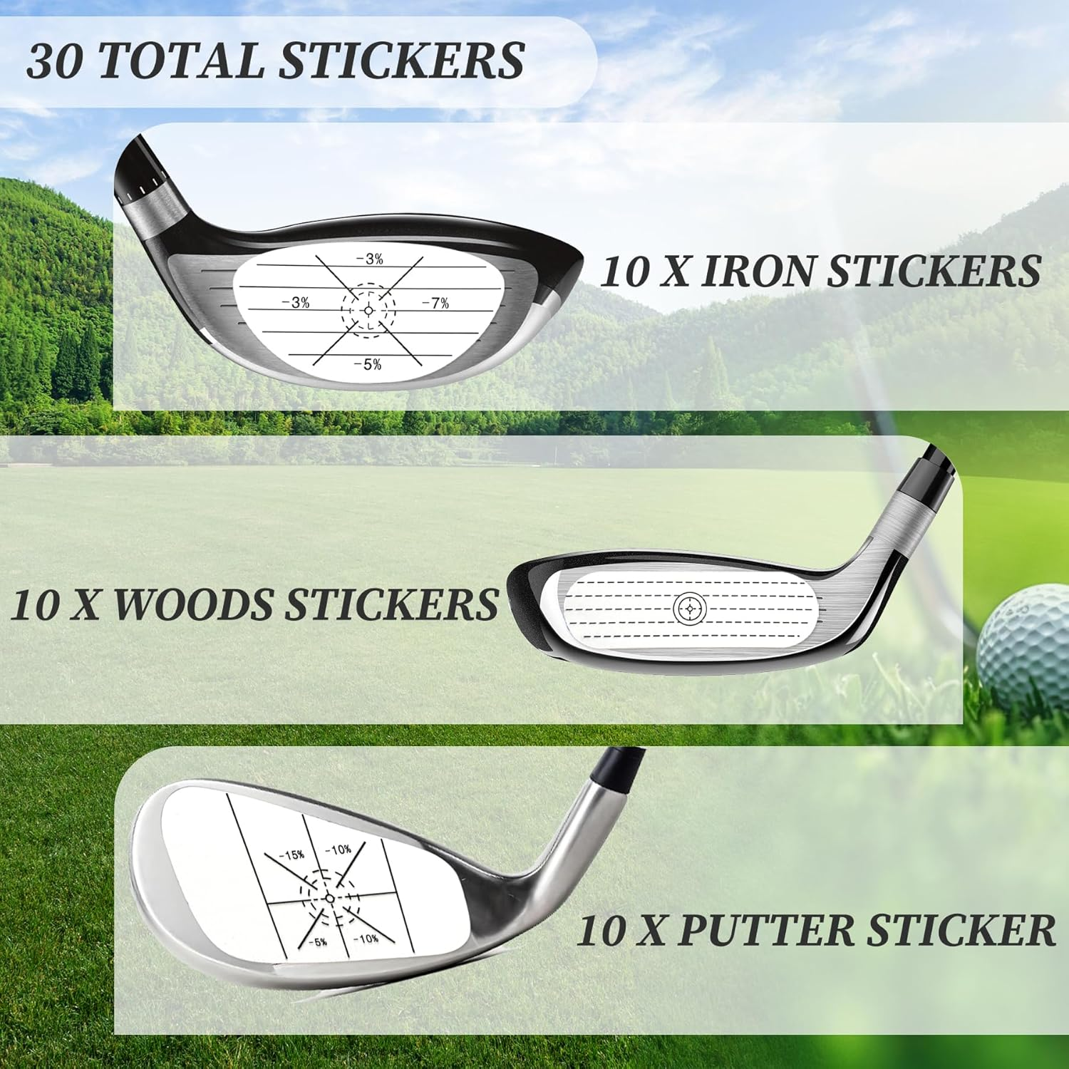 EKIND Golf Impact Labels for Swing Training Golf Club Tape Stickers for Driver Iron Putter Practice Recorder Instant Feedback Removable Blue Mark Trainer Aid (30 Pcs) image number 1