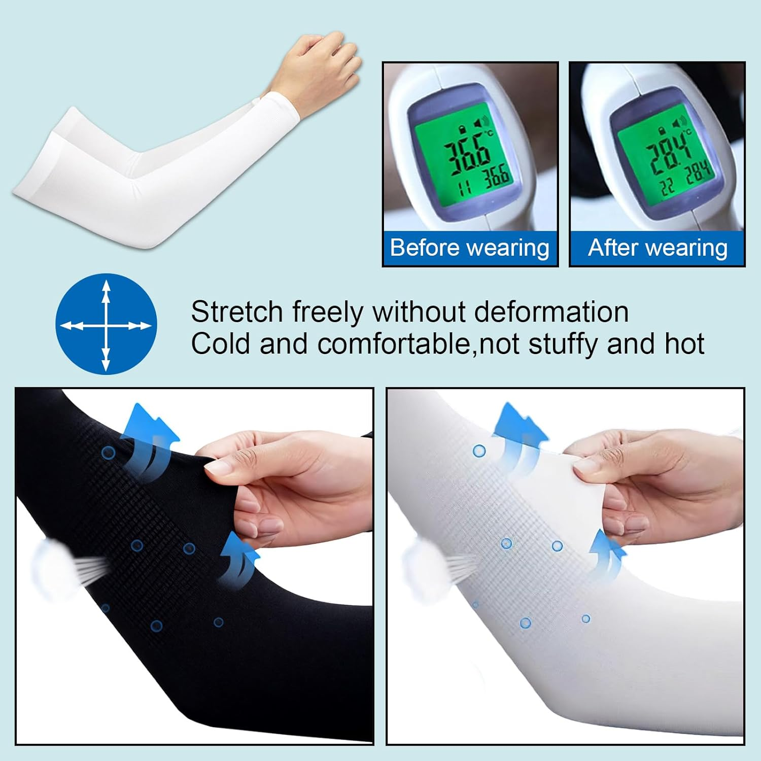 Jeyzuroa 2 Pairs UV Protection Arm Sleeves Cooling Compression Sleeves for Men Women Youth, Arm Support for Cycling Baseball Basketball Driving, One Size Fit Most (White&Black) image number 4