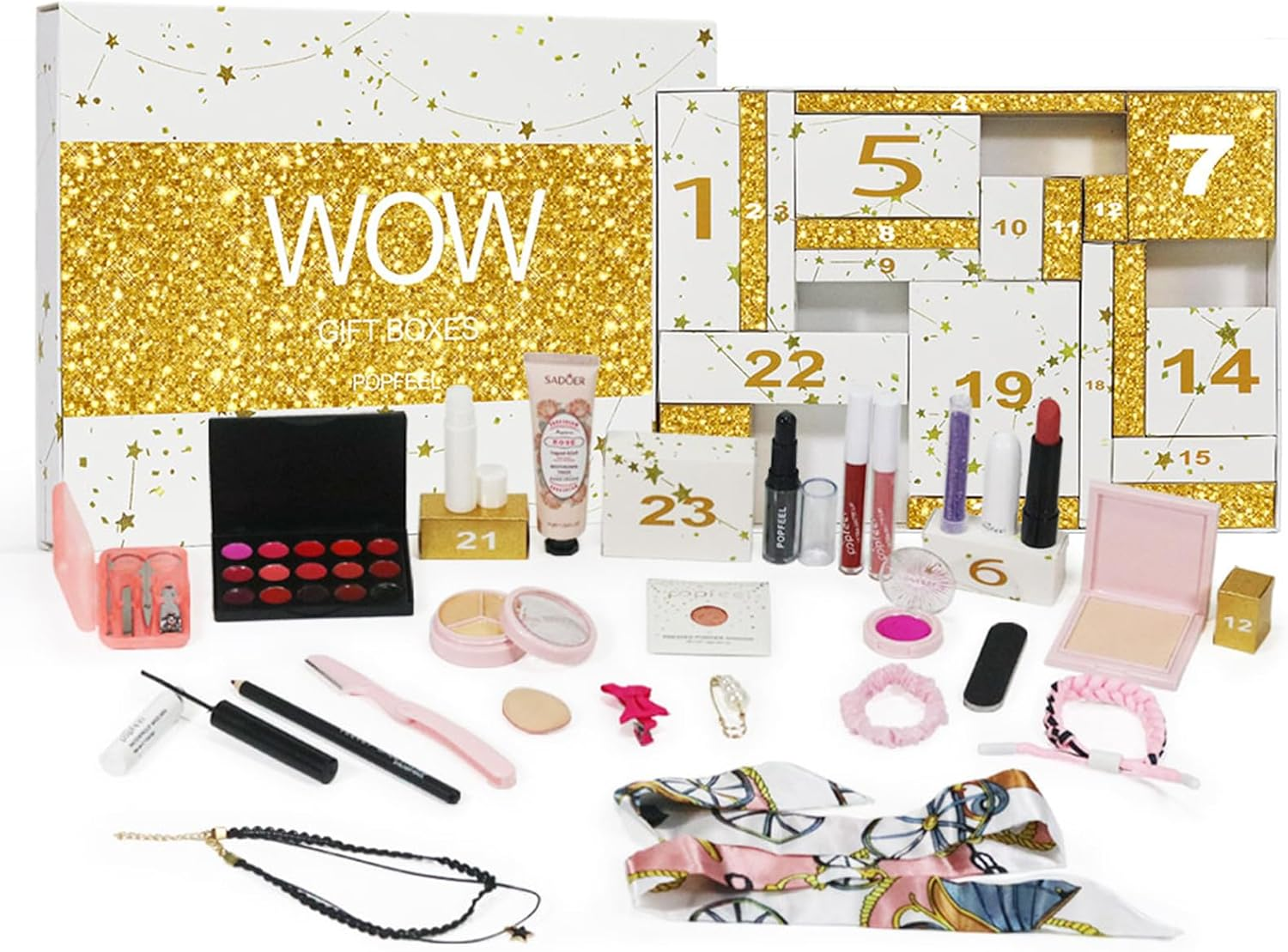 Dynaeuty Christmas Advent Calendar 2025, Christmas Countdown Calendar Surprise Makeup Kit, Xmas Individual Box Calendar for Women Full Kit - C