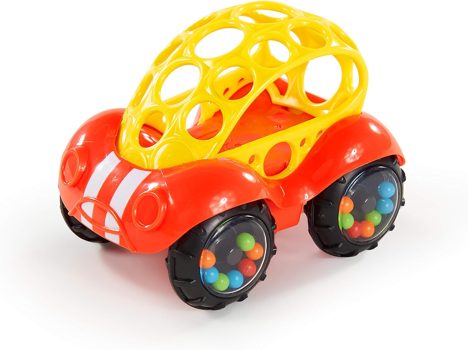 Bright Starts Rattle & Roll Buggie Easy Grasp Push Vehicle Toy, Ages 3 Months +, Red