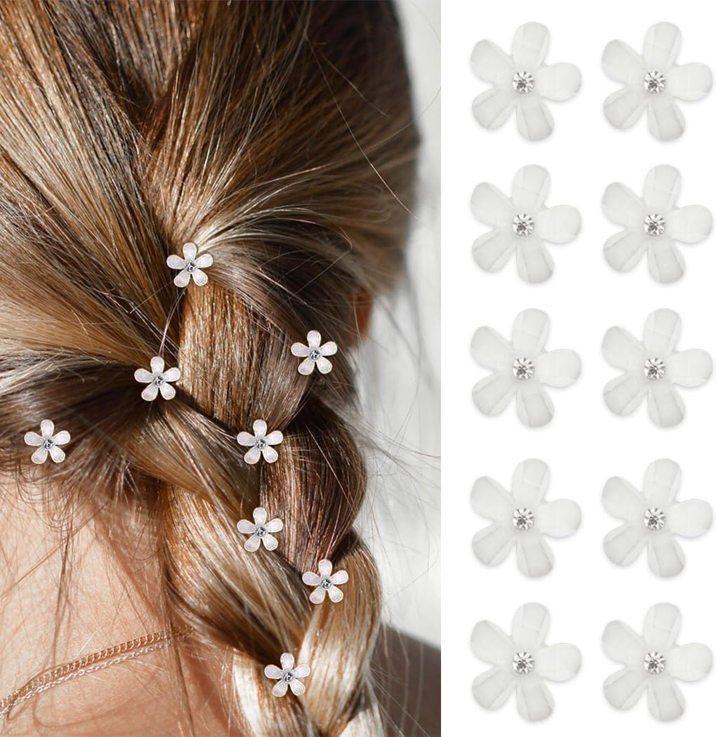 CUEMOON 10 Pieces Mini Hair Clips Hair Clips with Cute Rhinestones Elegant Flowers for Women image number 1