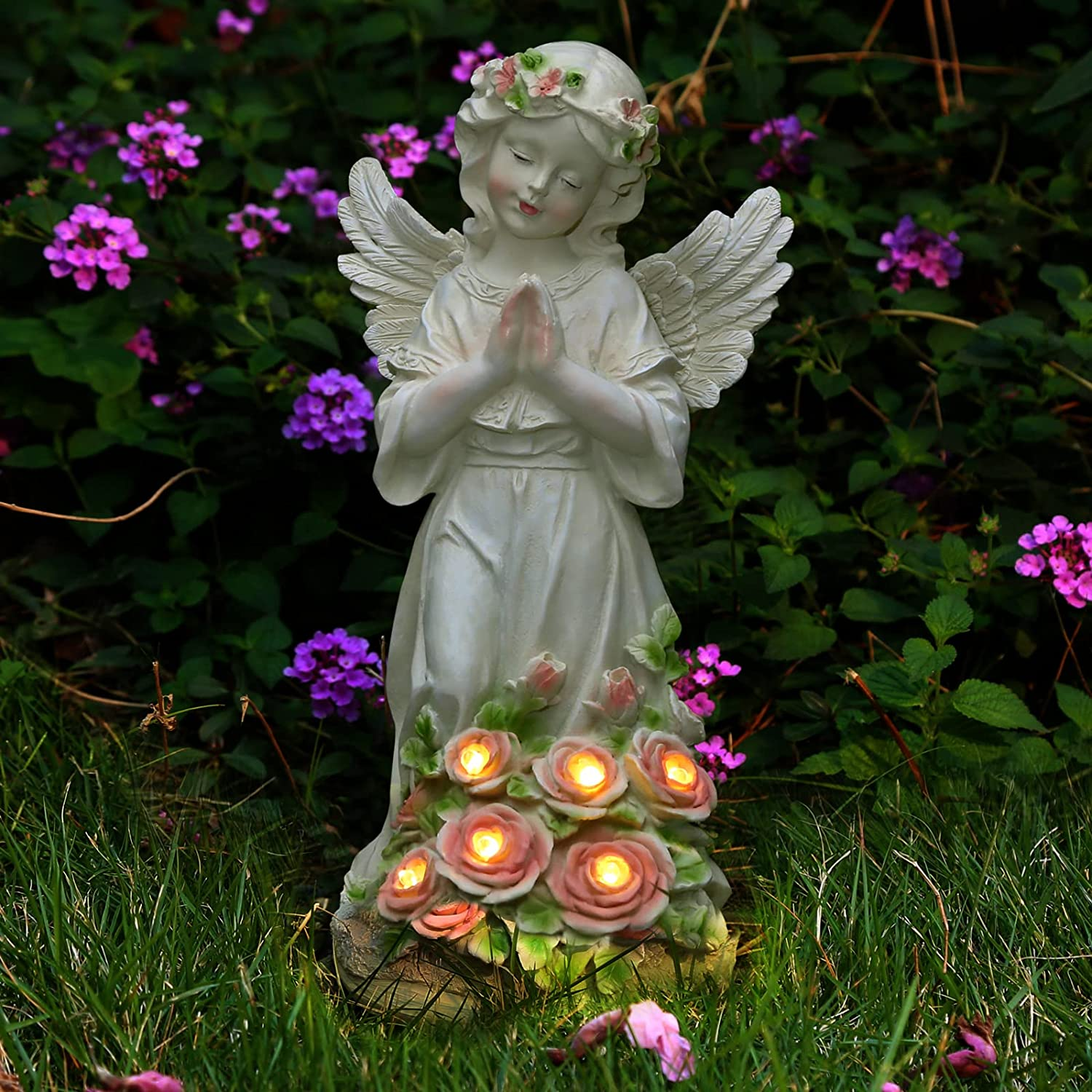 Garden Decor Angel Statue, Outdoor Patio Garden Sculptures & Statues, Solar Yard Decorations Lawn Ornaments Figurines for Outside image number 2