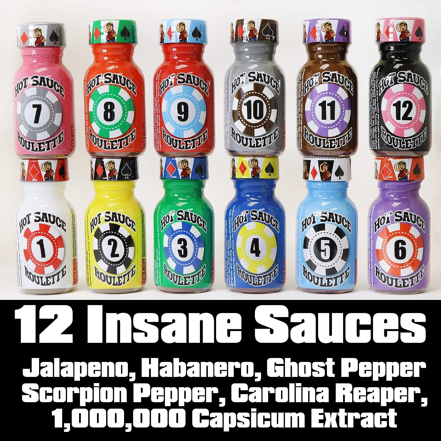 Pure Bred Idiot - Hot Sauce Roulette Game - 12-0.75 Ounce Bottles Hot Sauce Gift Set - Perfect Premium Gourmet Gag Gifts for Men - Spicy Challenge Hot Sauce Sampler image number 5