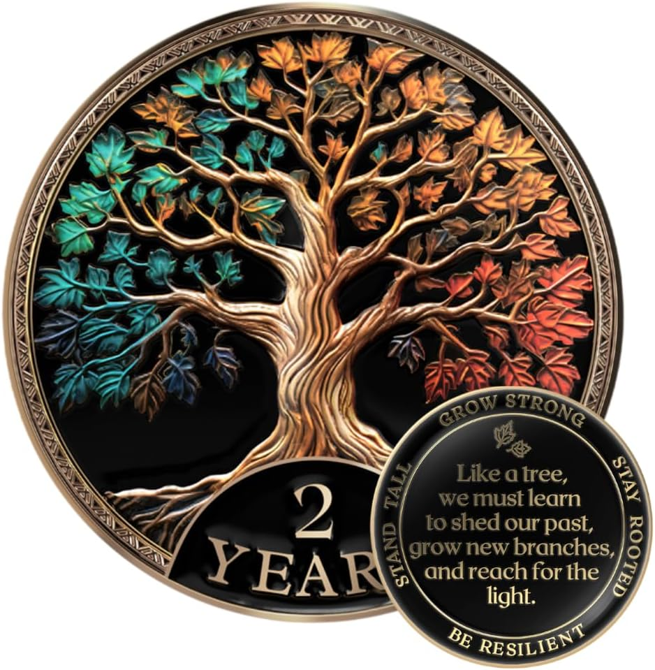 Milestonemint Affirmation Sobriety Coin Gift Set | Tree of Life AA Chip Medallion with Coin Capsule, Display Stand & Card | Sobriety Gifts for Anniversary Month & Year for Men & Women in Recovery