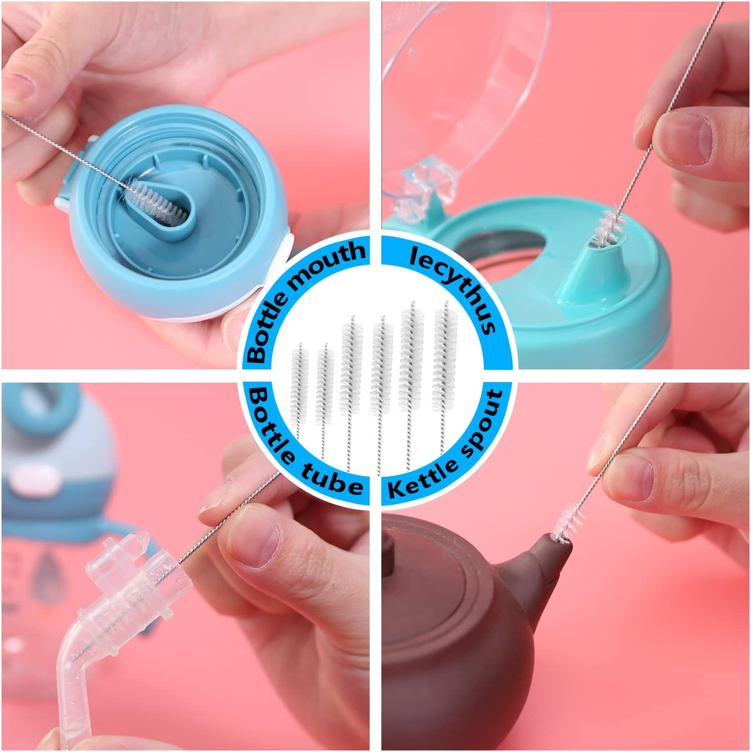 TORMEN 6Pcs Straw Cleaner Brush, Bendable Brush Nylon Bristles Stainless Steel Handle Be Used to Clean Pipe, Narrow Tube, Coffee Pot, and Other Hard to Access Corners(Length: 240" 200" 175"