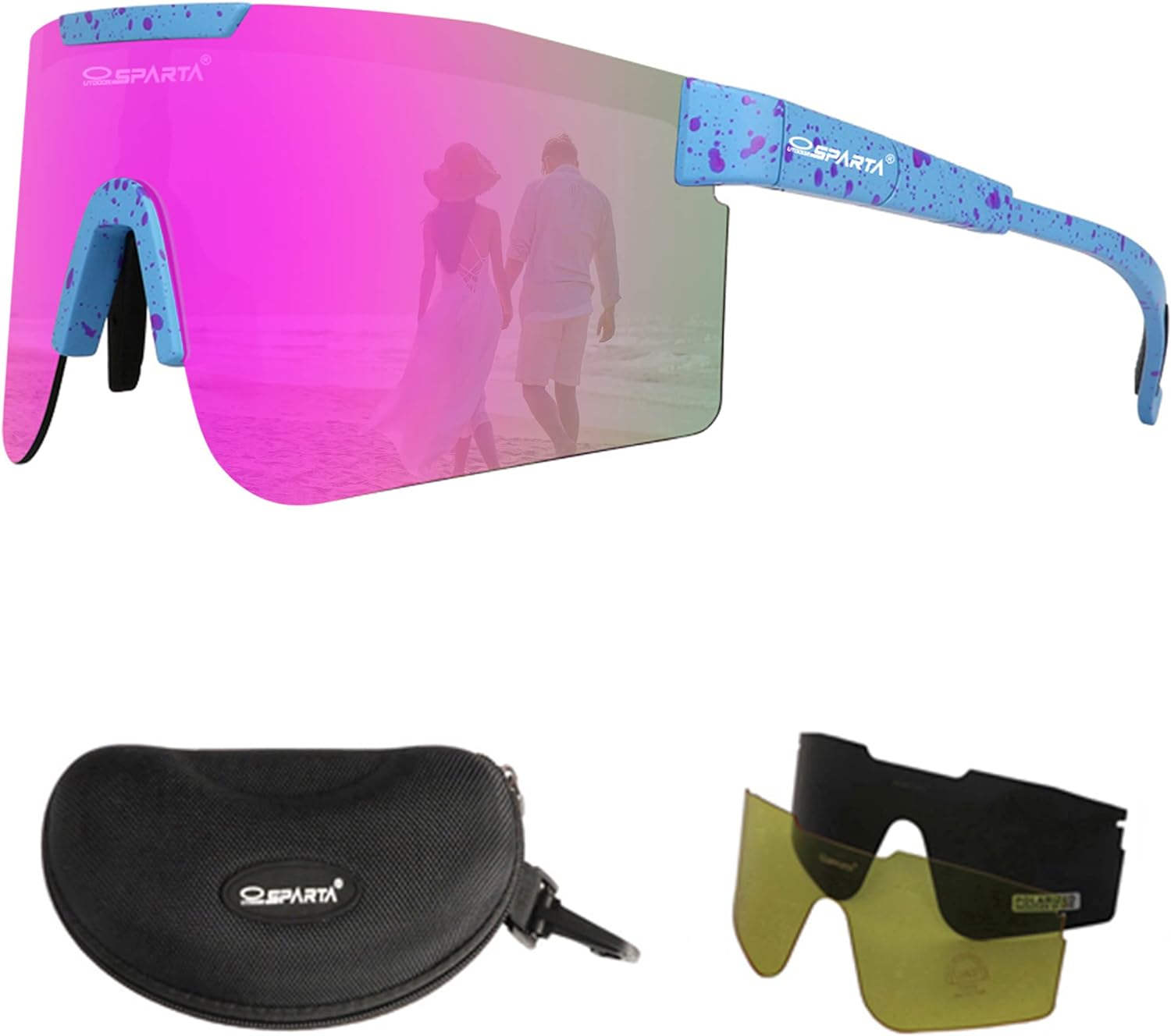 OUTDOOR SPARTA Polarized Sports Sunglasses with 3 Interchangeable Lenses, Cycling Glasses,Baseball Golf Driving Sunglasses image number 1