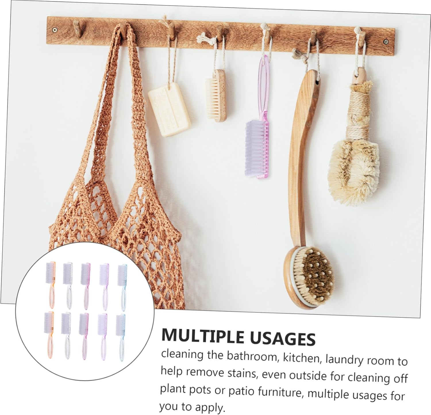 EPIGEIST 10Pcs Long Handled Nail Brush Fingernail Scrubbing Brush for Cleaning Soft Bristle for Home Travel Pedicure image number 6