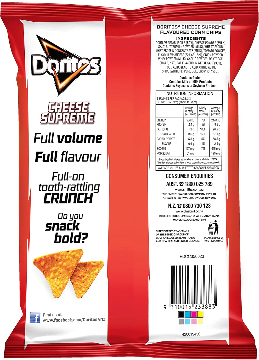 Doritos Corn Chips Snack Pack Cheese Supreme 90G