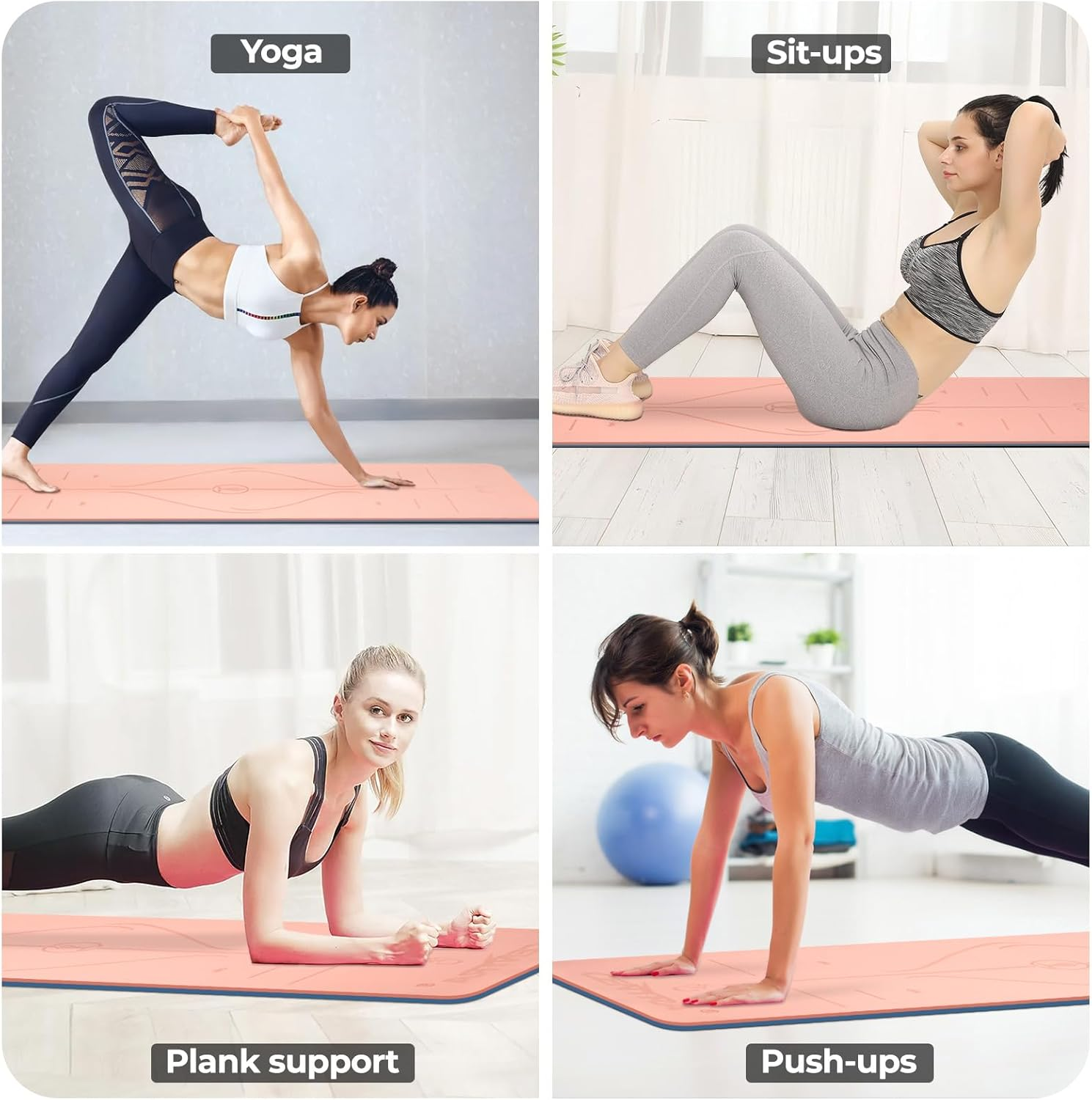 Centra Yoga Mat, Fitness Exercise Mat with Alignment Lines,Dual-Tone Yoga Mat with Carrying Strap,6Mm Thick,Anti-Slip,High Density, Gymnastics, Pilates & Floor Workouts, All-Purpose, Home image number 4