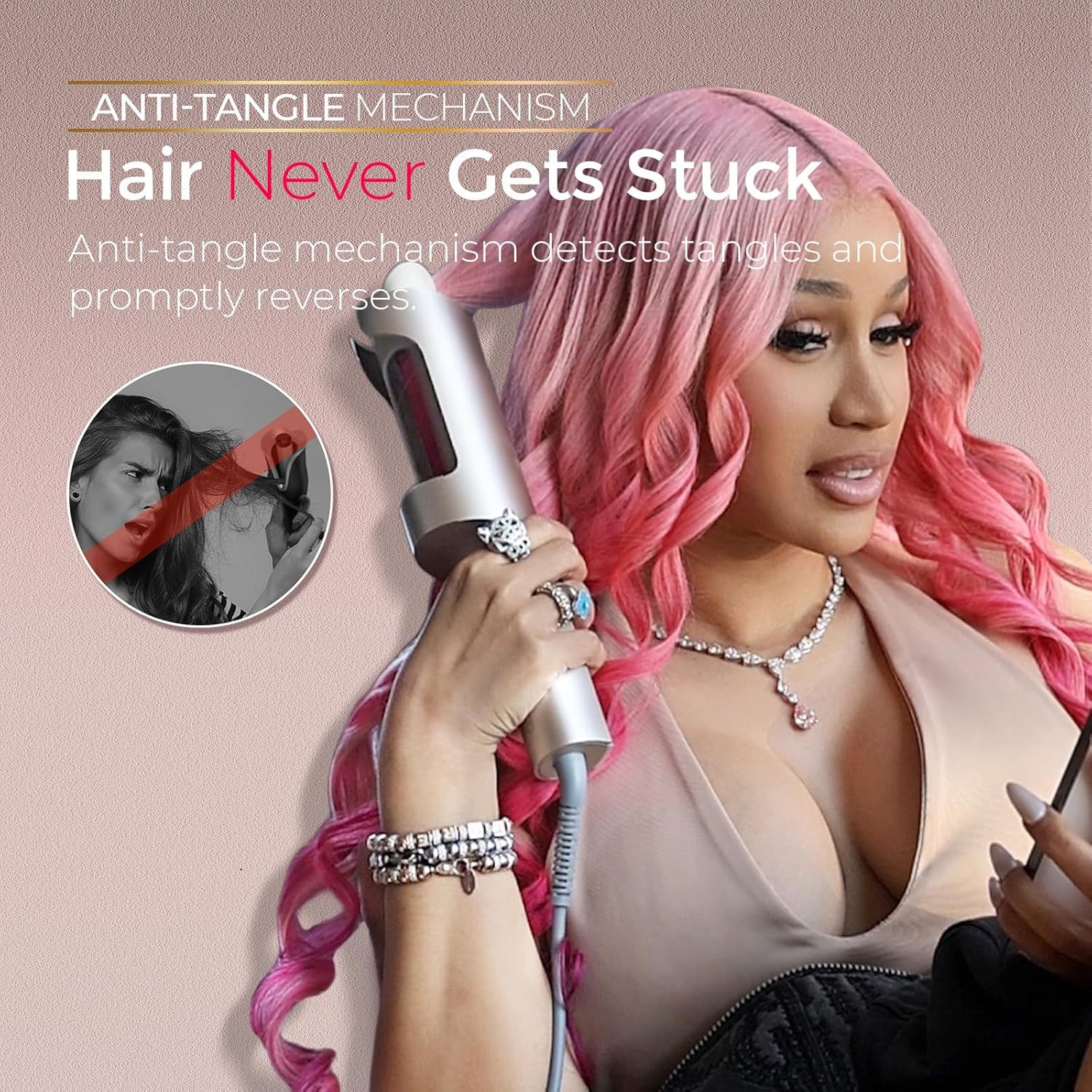 TYMO Curlpro plus Curling Iron Curling Tong Hair Curler, Automatic Rotating, Long Barrel, Ceramic, 600M Ionic, Dual Voltage, for Long Hair, Anti-Scald, Tangle-Free, Upgraded, for Women, Gold, 25 Mm image number 5