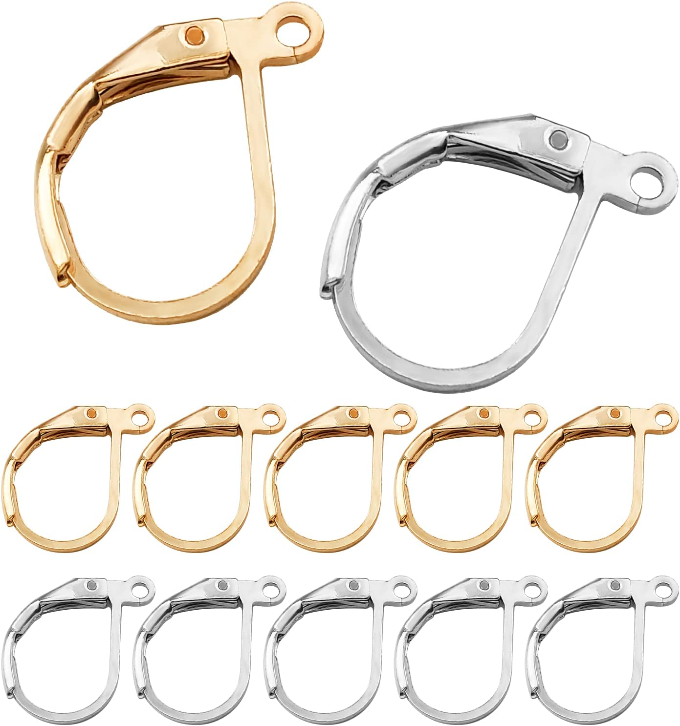 Earring Hooks .Funcyboo 200Pcs Hypoallergenic Earring Hooks, Leverback Earwire French Hook with Open Loop for Earring Designs Jewelry Findings (Golden and Silver) image number 1
