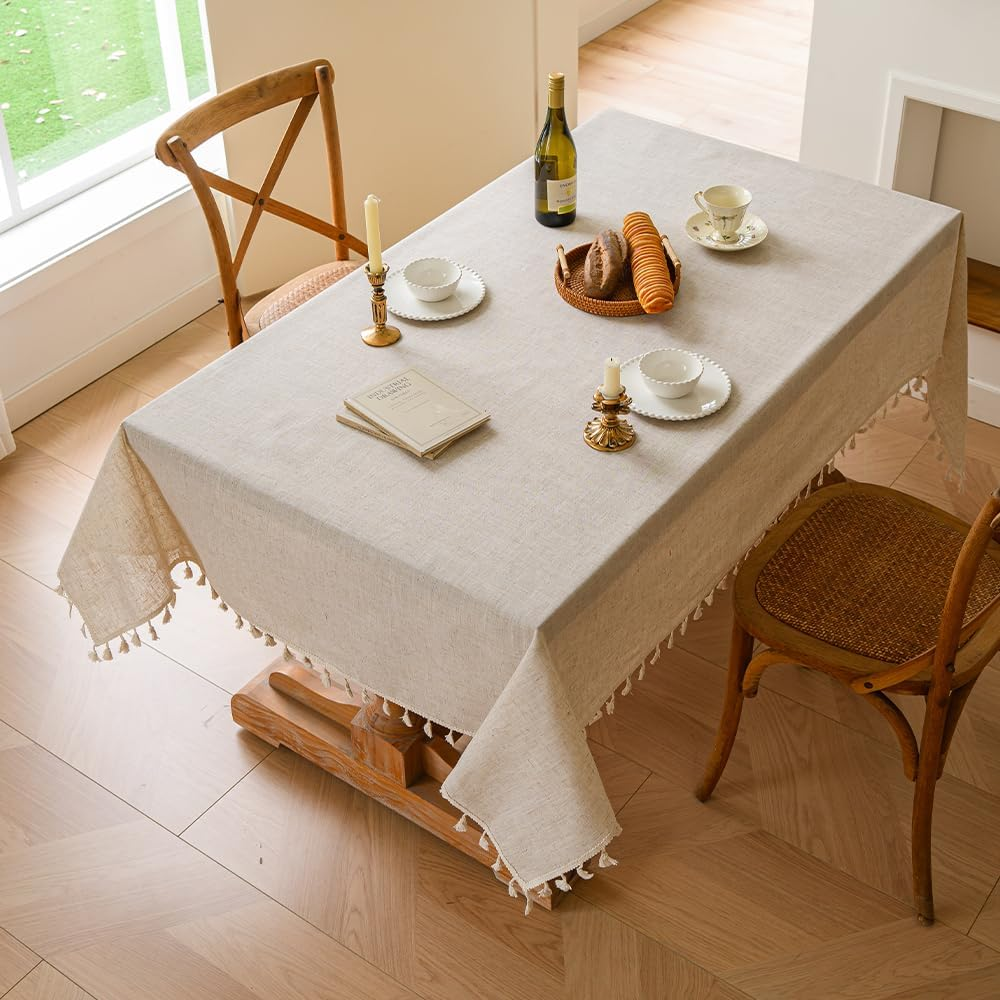 Anaado Ramadan Cotton Linen Large Table Cloth for Dining Table 14 Seater, Long Table Cover Picnic,Party, Tabletop Decorations, Beige,60''X142'' image number 1