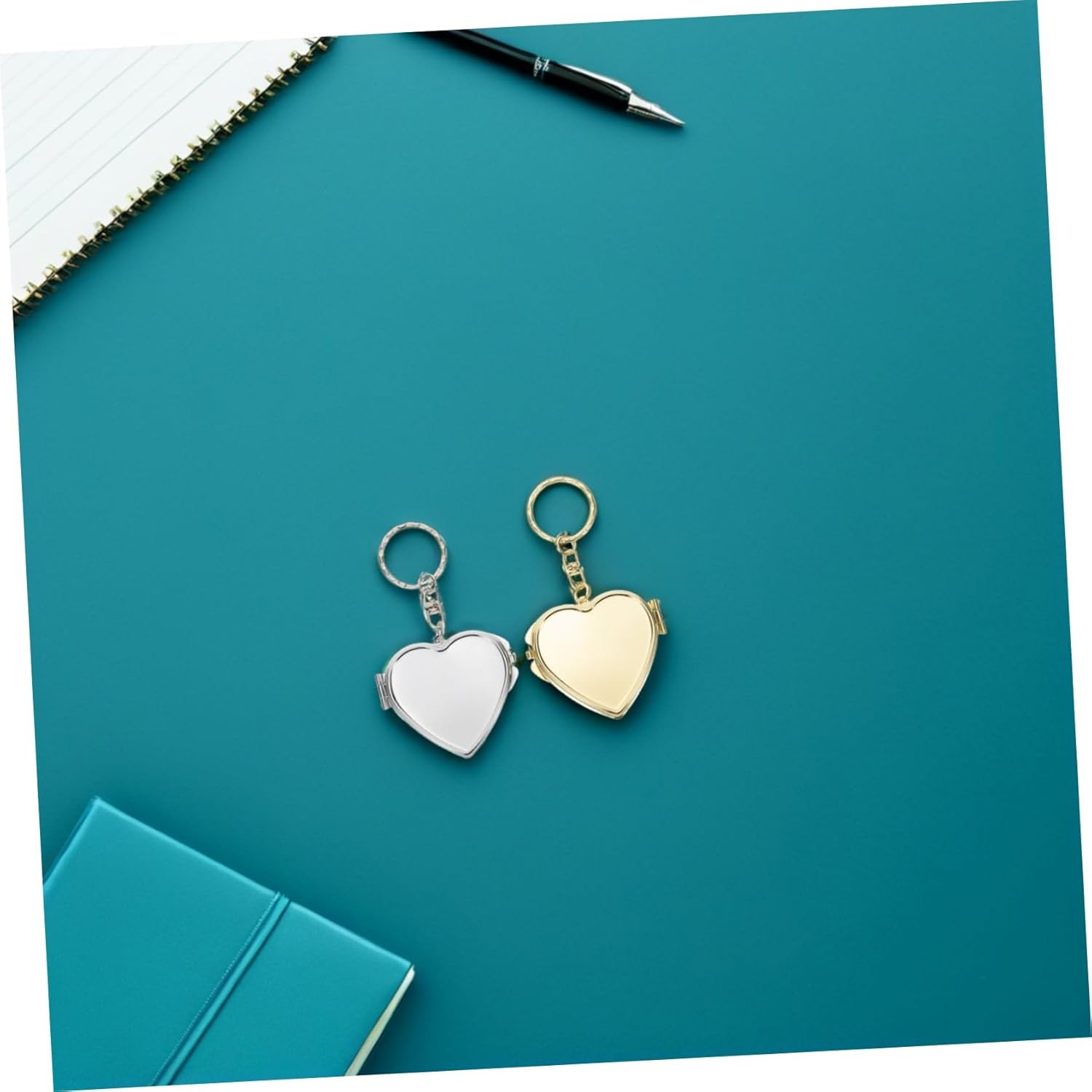 ROMISBABA 2Pcs Heart-Shaped Double Sided Folding Keychain Mirror for Metal Makeup Pocket Vanity Magnified Views Portable Cosmetic Accessory for Bags and Wallets Gold Silver image number 1