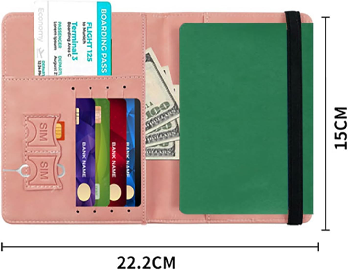 XUNQUCOM PU Leather Strap Passport Case Card Holder Holder ID Bag (Pink) - Black image number 7