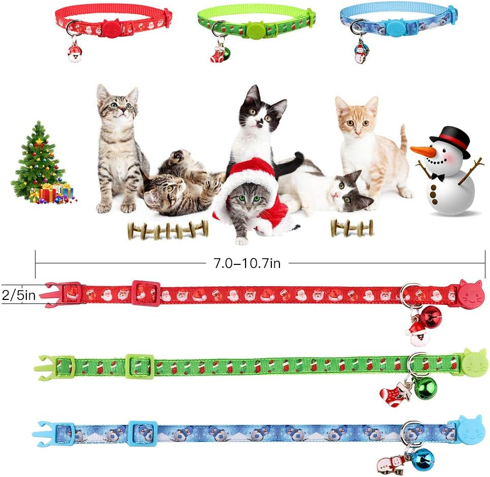 3PCS Christmas Breakaway Cat Collars with Bell Safe and Adjustable Soft Nylon for Kitten image number 4