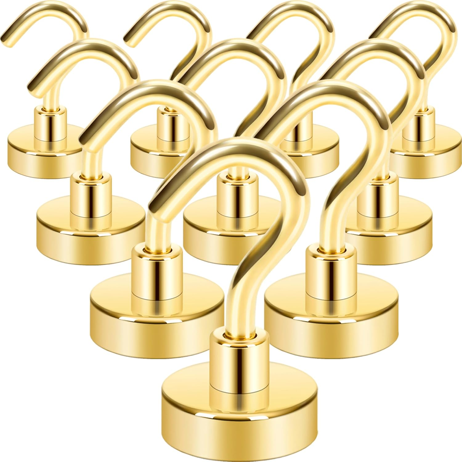 Neosmuk Magnetic Hooks, Heavy Duty Earth Magnets with Hook for Refrigerator, Extra Strong Cruise Hook for Hanging, Magnetic Hanger for Cabins, Grill (Silvery White, Pack of 10)