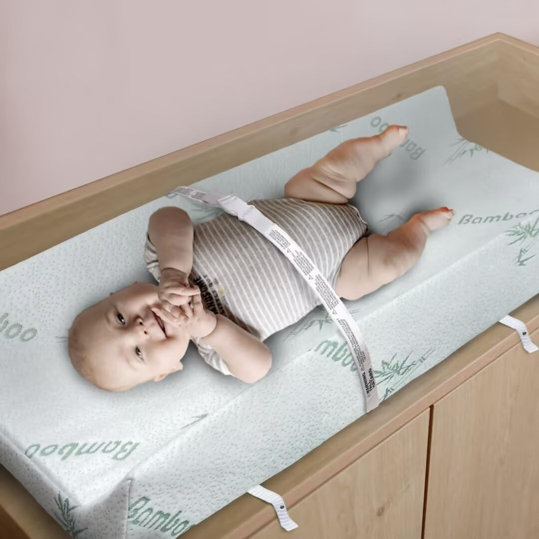 Fond + Found Waterproof Changing Pad, Washable Bamboo Cover Contour Diaper Changing Pad for Baby Changing Table Pad, Dresser Top, Hypoallergenic Cover image number 1