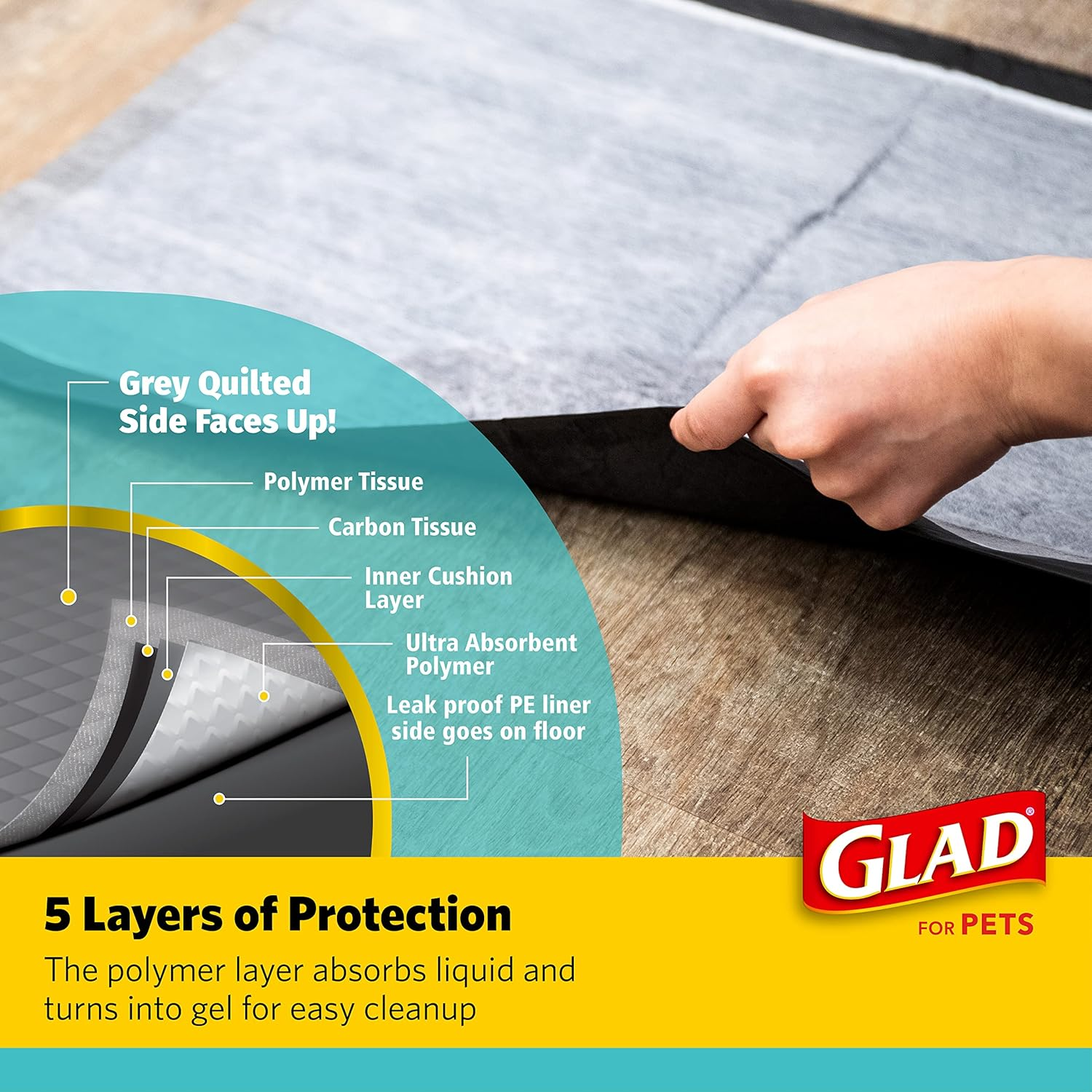 Glad for Pets Activated Charcoal Dog Training Pads, Small Size 17.5" X 23.5" - Odor Absorbing, Pee Pads for Dogs - Perfect for Training New Puppies, Grey, 120 Count image number 5