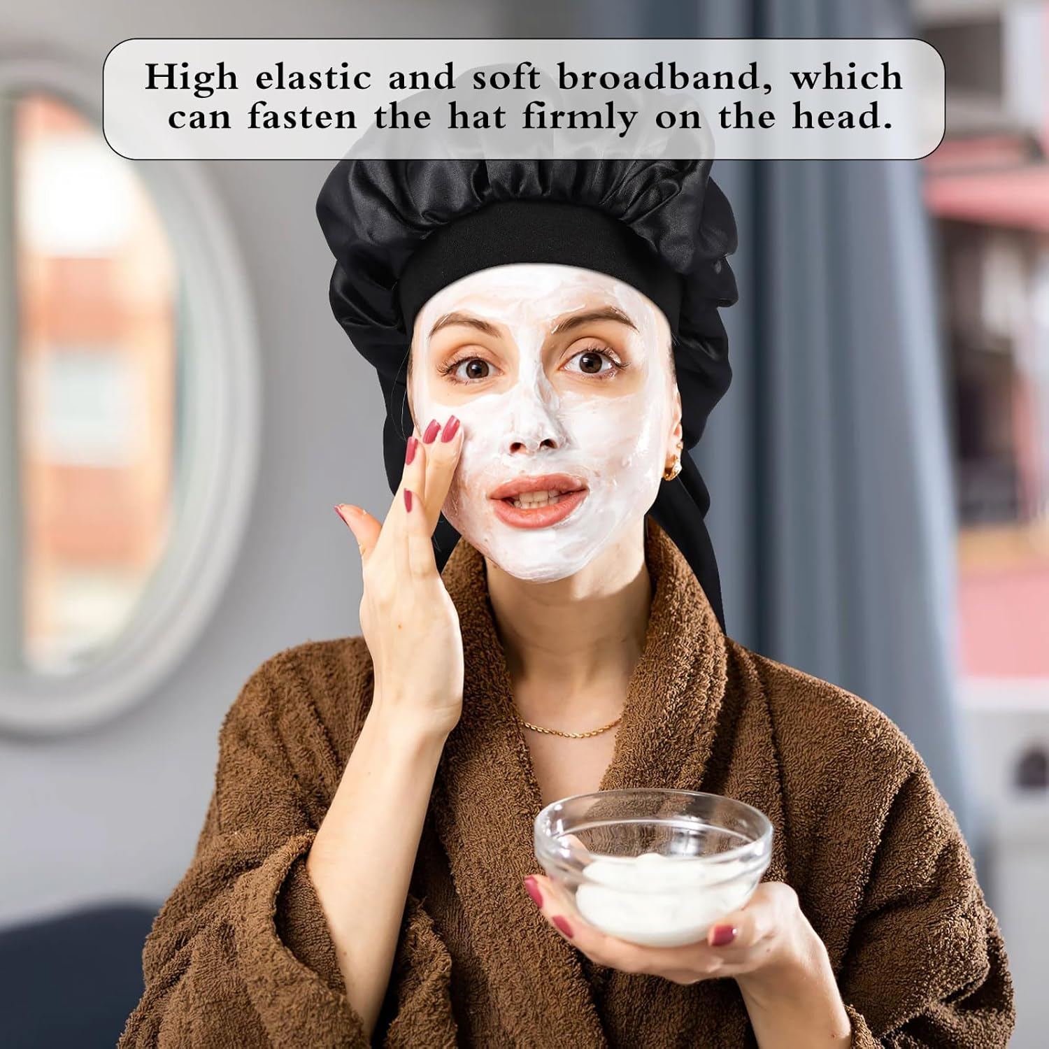 2Pcs Silk Satin Bonnet,Silk Hair Wrap for Sleeping,Silk Bonnet Hair Wrap for Sleeping,Tie Band for Women Long Curly,Silk Bonnet Sleep Cap for Curly Hair Perfect for Women Washing, Makeup, Sport, image number 5