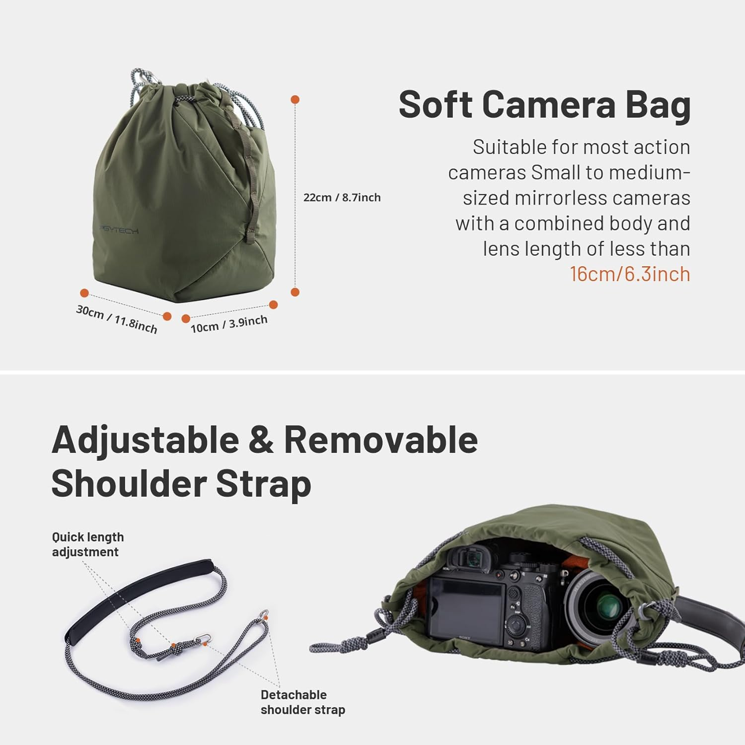 PGYTECH Onego Drawstring Camera Bag Small, Soft Camera Case Pouch Handbag Compatible with Mirrorless Cameras/Nikon/Canon/Sony/Fuji/Gopro Action Cameras