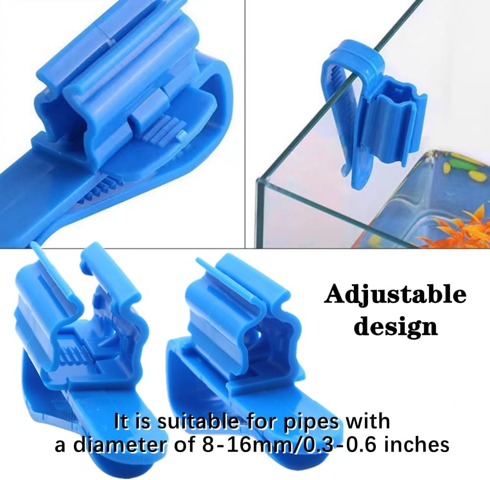 YTRUOYI 6 PCS Fish Tank Hose Holder Adjustable Fish Tank Water Clip Fish Tank Water Pipe Clamp Fish Tank Mounting Clip for Fish Tank and Aquarium(Fit for 8Mm to 16Mm Hoses,Black,Blue) image number 2