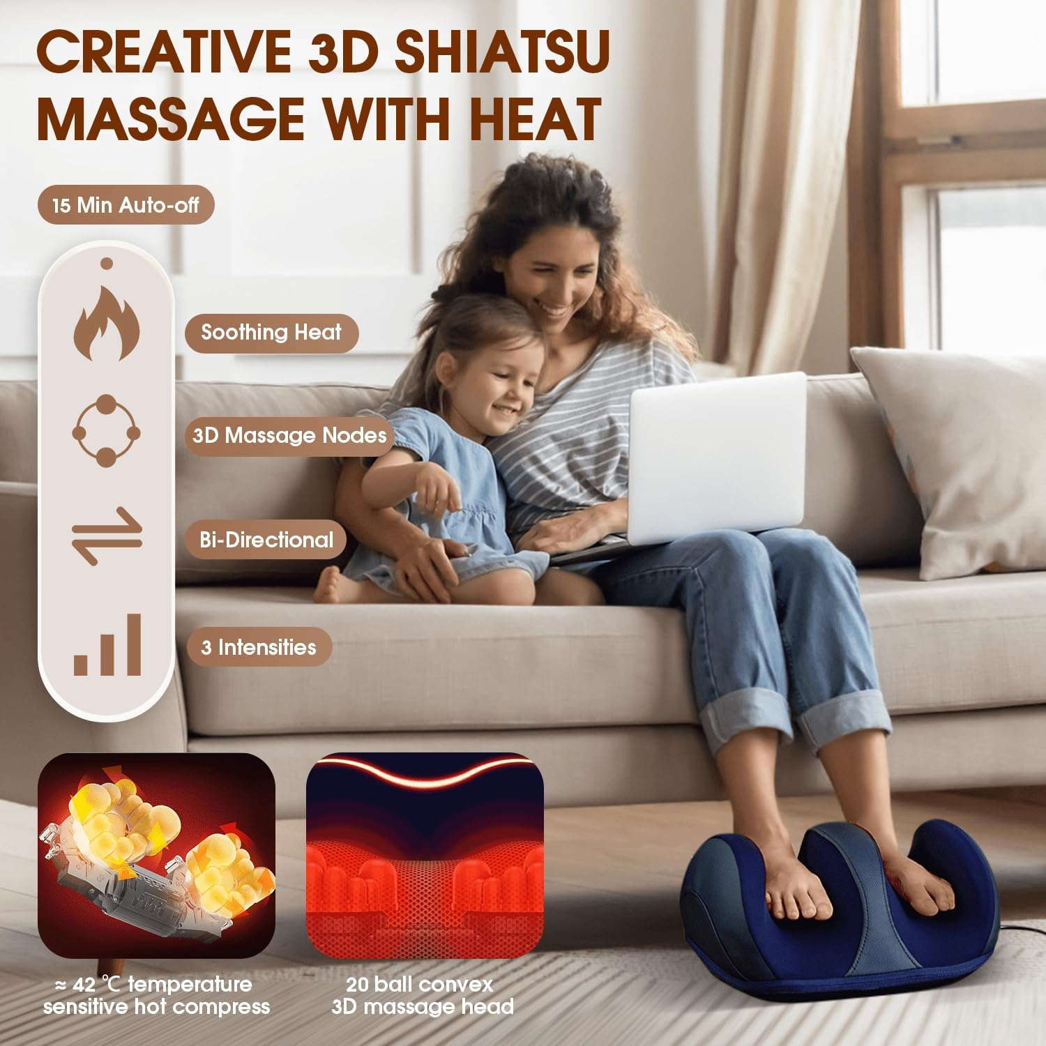 Cyperever Foot Massager with Heat,Foot and Calf Massager with Heat, Remote Control, Deep Kneading, Vibration, Compression Leg Massager for Home and Office Use Mothers Day Gift (Blue) image number 5