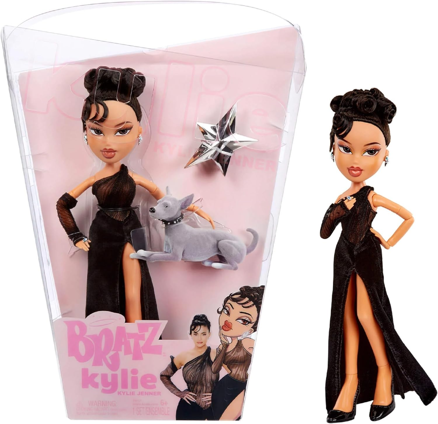 Bratz X Kylie Jenner - Night Fashion Doll with Evening Gown, Pet Dog, and Poster