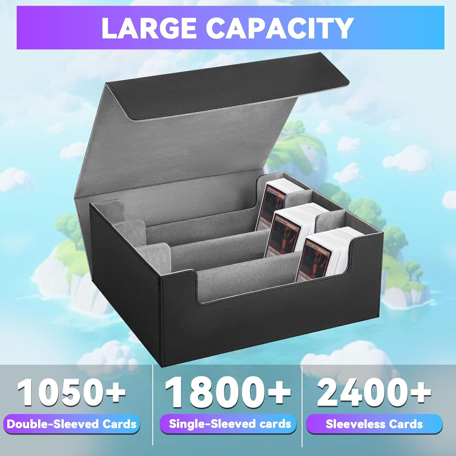 3-Row Card Storage Case for 1800+ Cards,Mtg Deck Box Storage Trading Card Storage Box Mtg Card Storage Magic Card Storage Box Trading Card Box Ideal for Trading Cards and Sports Cards &ndash; Black & Grey image number 4